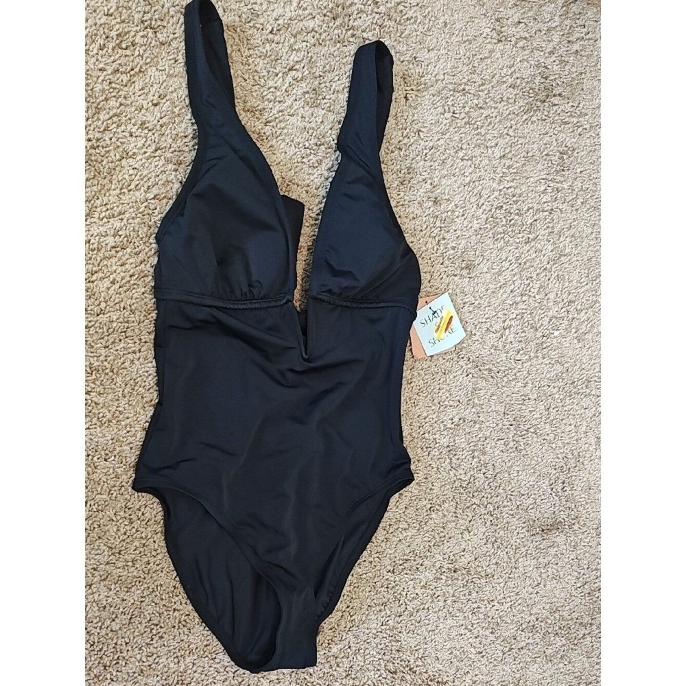 Target Women Black One-Piece Swimsuit‎ with Deep V Small